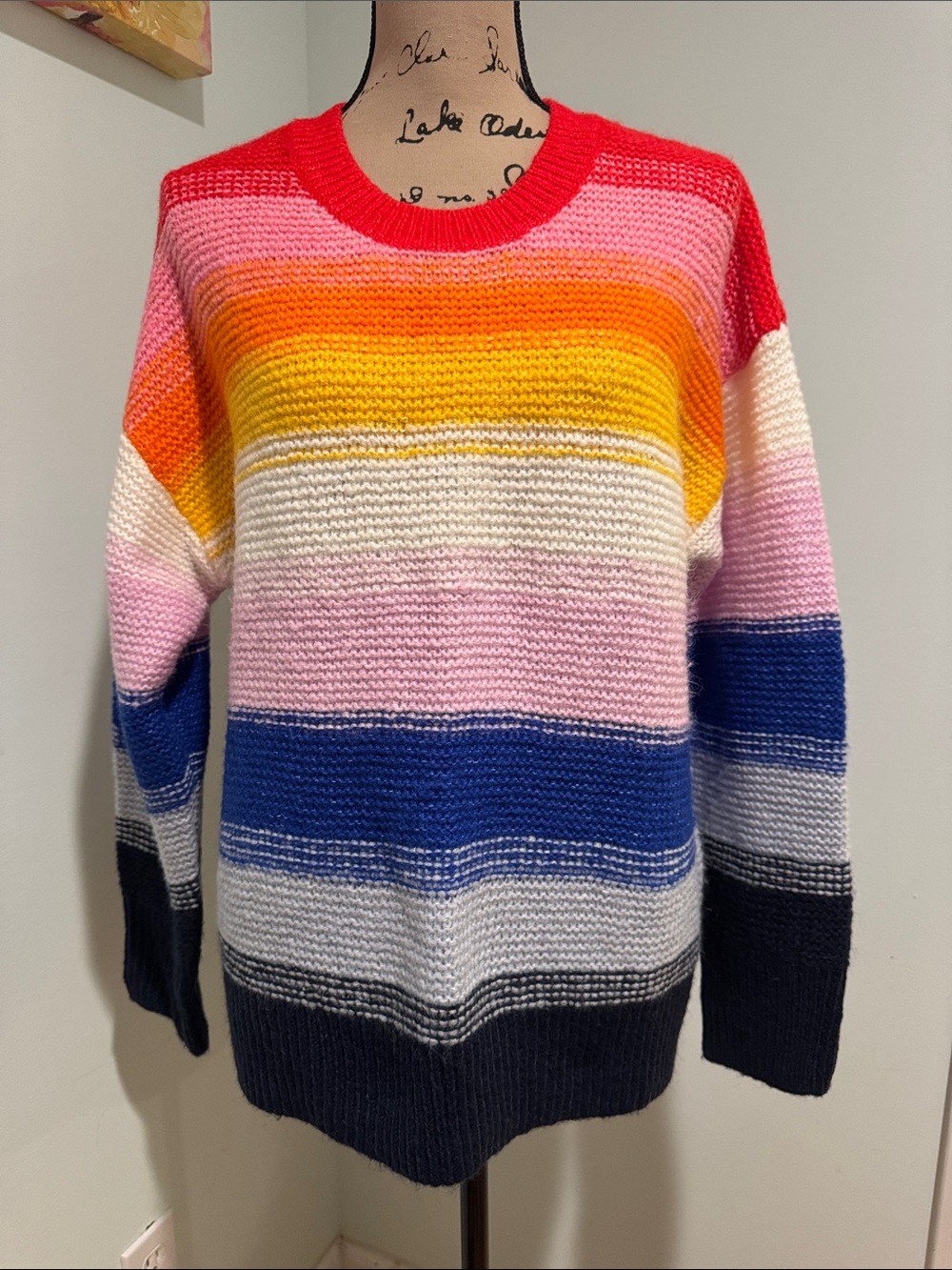 Old Navy size medium Women’s Multicolor Striped Sweater - Pink, Yellow, Blue